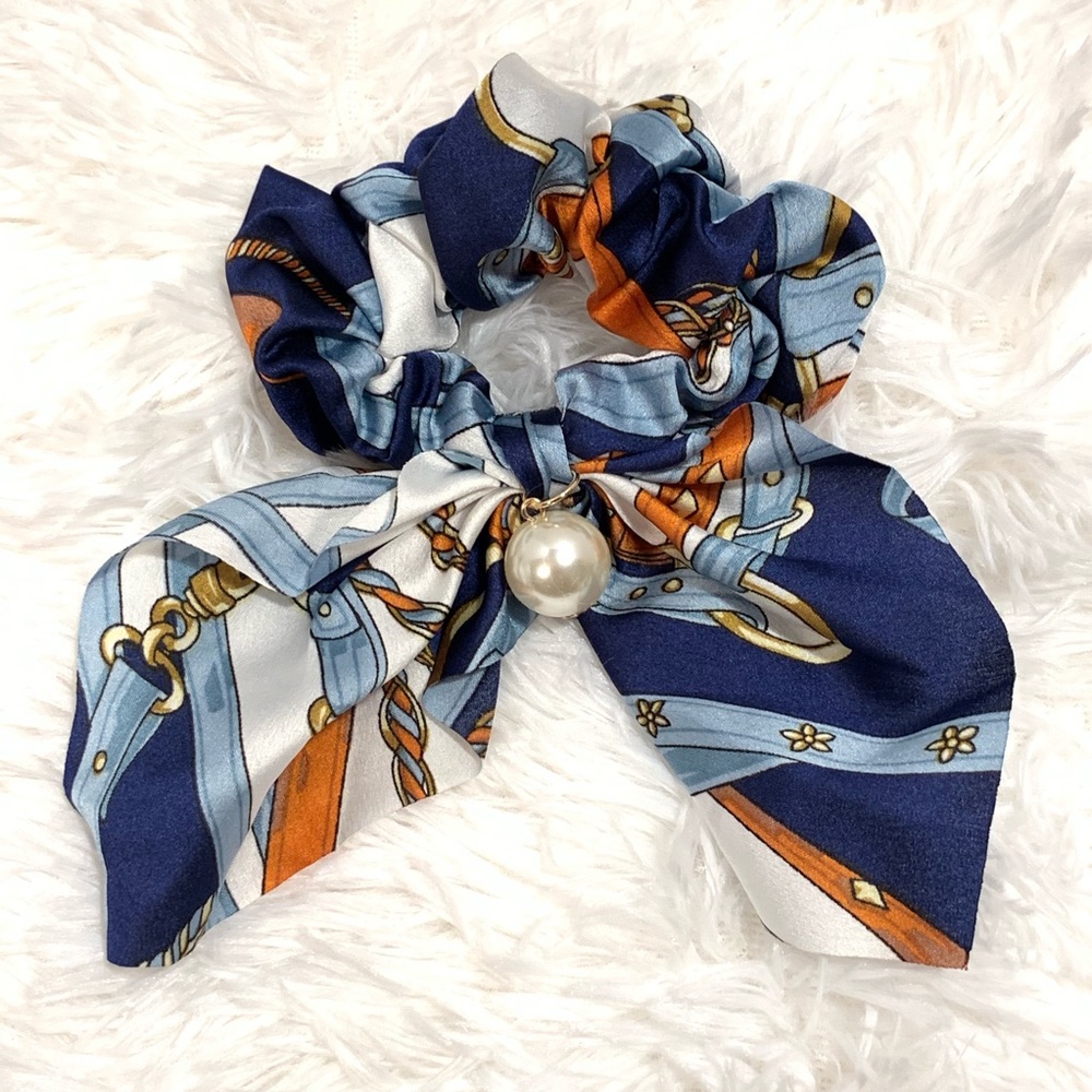 $5 FINAL SALE! Satin Blue Elastic Hair Tie w/ Pearl Detail